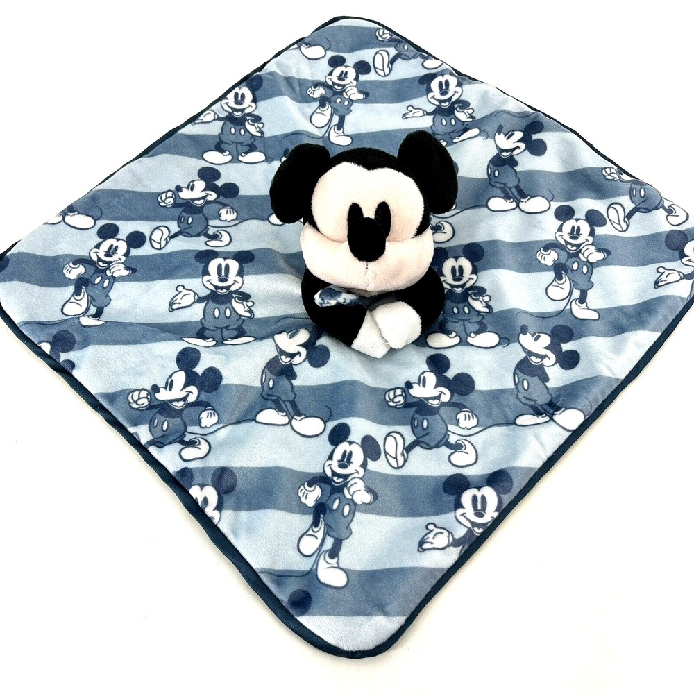 Disney Baby Mickey Mouse Blue Velour Security Blanket Lovey 14" Mickey Print